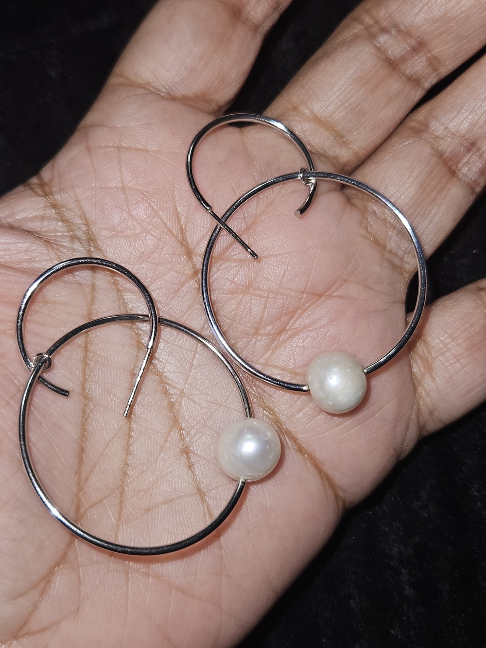 925S Hoop Earrings with White Pearl Accent